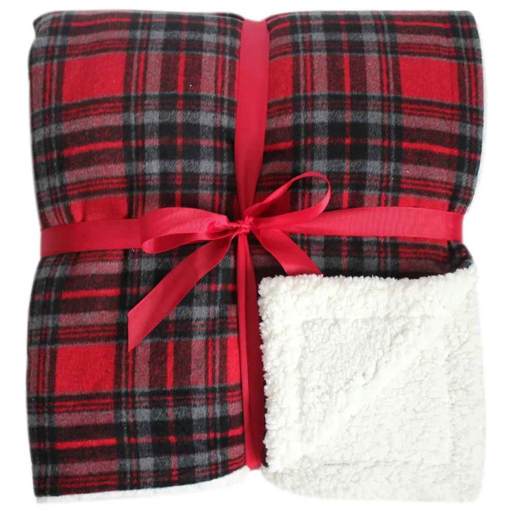 

Promotion Warm and Soft Plaid with Sherpa Blanket Red Throw