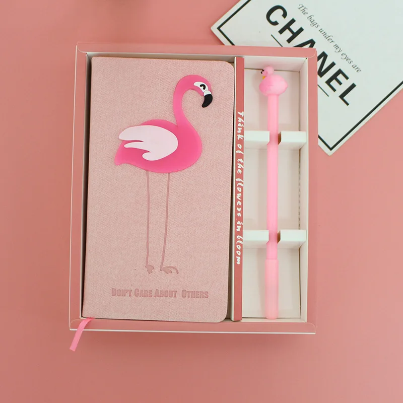 

Pink Creative Gift Girl Notebook Flamingo Cover Note Book Student Stationery Set Notebook + Gel Pen