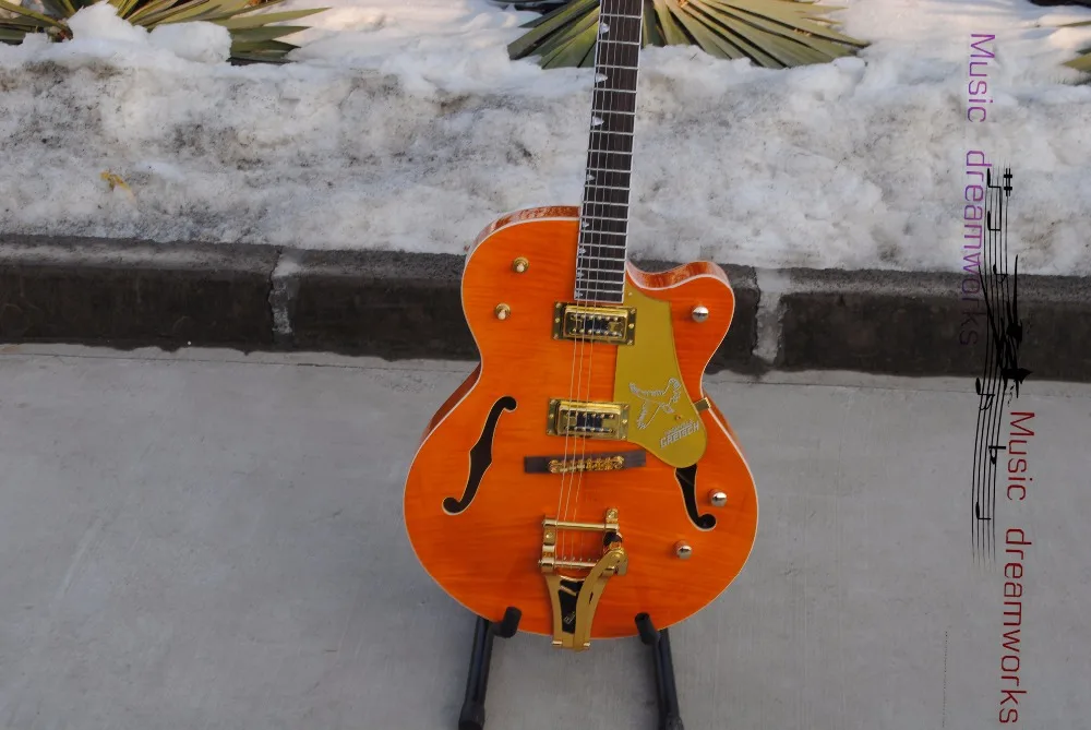 China OEM firehawk Gretsch  electric guitar Hollow Jazz Electric Guitar with Bigsby Tremolo Golden Hardware High quality wood