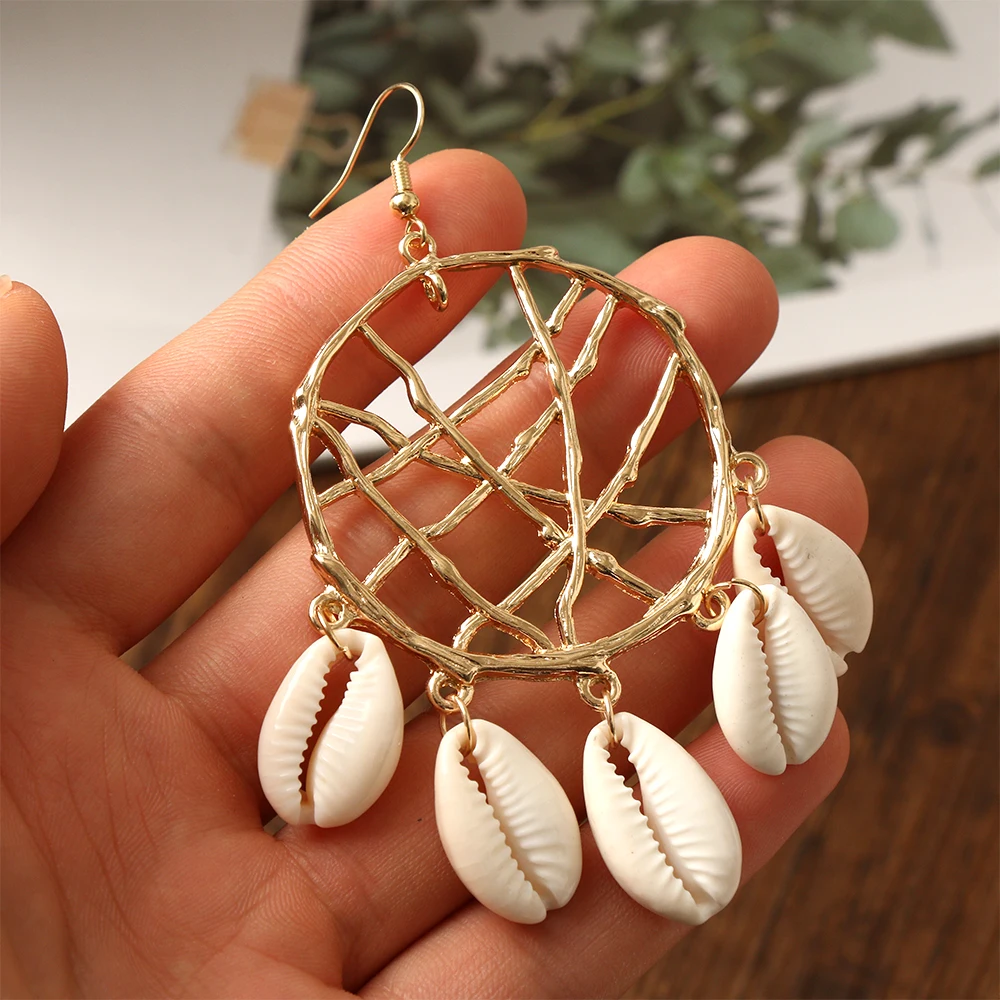 

Vintage Irregular Shell Dangle Earrings For Women Geometric Drop Earring DIY Bohemian Cowary Big Circle Party Jewelry Mujer Gift