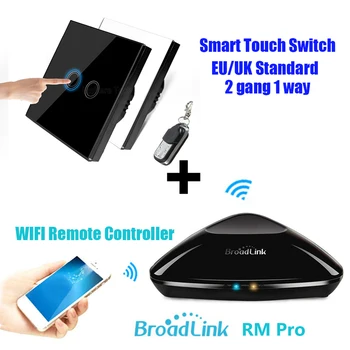 

Broadlink RM2 RM PRO+RF Touch Wall Switch 2Gang EU/UK Wireless Switch Universal WIFI Smart Home Remote Controller WIFI+IR+RF