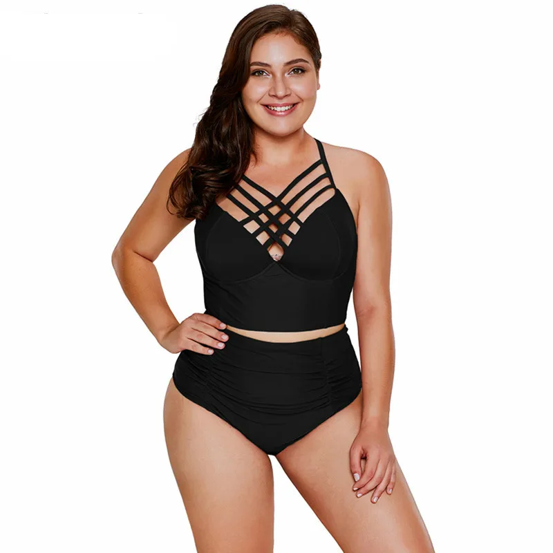 Высокая талия Купальники большого размера Strappy Neck Detail женские Пуш ап мягкие