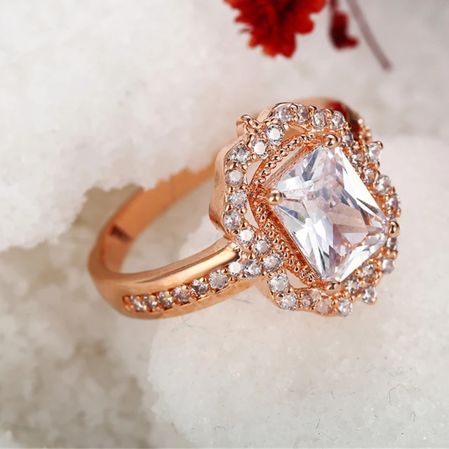 17KM Fashion Big Cubic Zirconia Rings For Women Romantic Crystal Engagement Wedding Party Ring Female Bijoux Jewelry Accessories