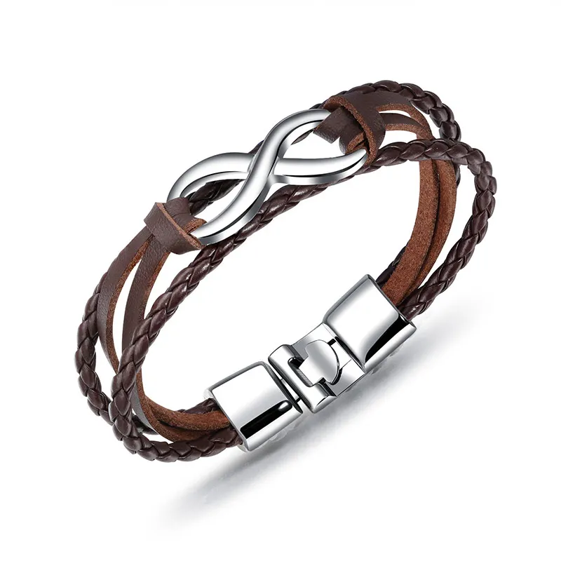 Aifenao Infinity Нержавеющая сталь браслет для Для мужчин браслеты с подвесками из плетеной кожи, ручной работы браслет мужские ювелирные изделия, аксессуары ручной работы подарок - Окраска металла: White Brown