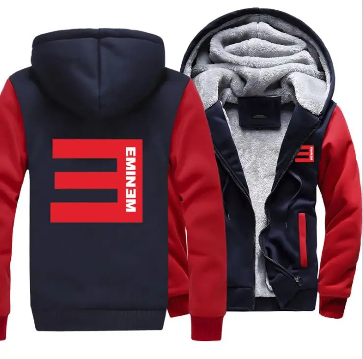 Утолщенная толстовка с капюшоном Eminem в стиле хип хоп зимнее теплое пальто
