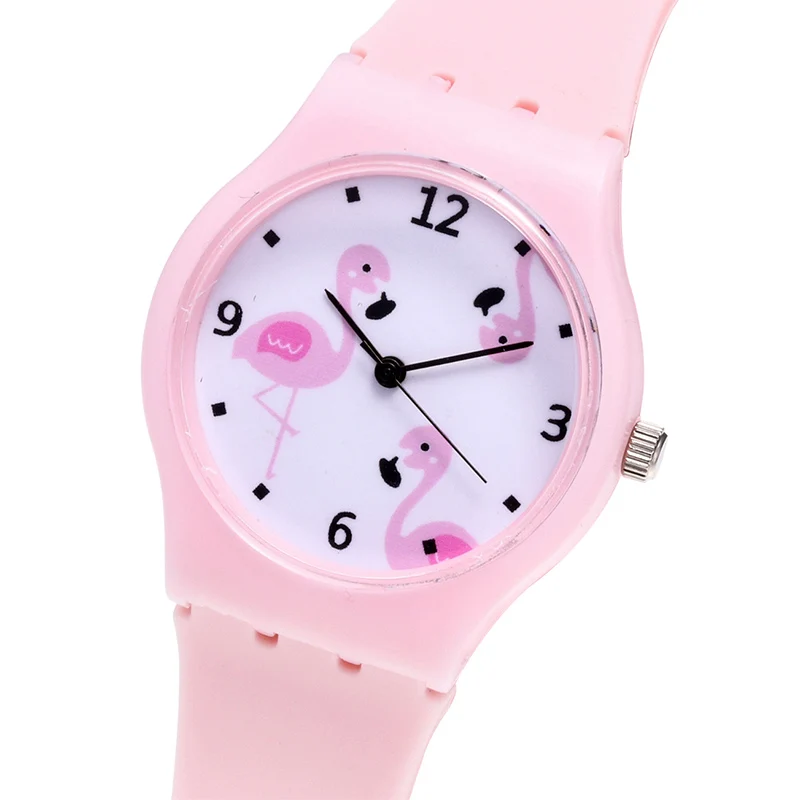 Силиконовые фламинго для женщин часы модная одежда для девочек карамельный цвет часы Женские кварцевые наручные часы Relogio Feminino женские
