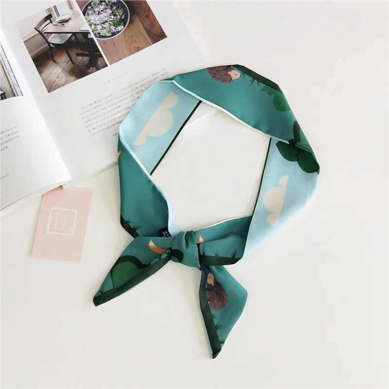 

New Multi-function Printi Small Scarf Tied Bag Handle Silk Scarf Ribbon Ladies Decorative Headscarves Double-sided 2018 Fashion