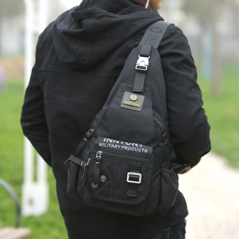 Koop Hoge Kwaliteit Nylon Mannen Borst Schouder Cross Body Tas Toevallige Rugzak Knapzak Reizen Mode Mannelijke Sling Dagrugzak Rugzak