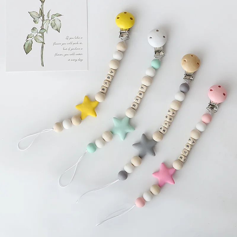 

Baby Silica Gel Pacifier Clips Star String Bead For Newborns Dummy Clip Attache Tetine Baby Nipple Holder Ins Teether Toys