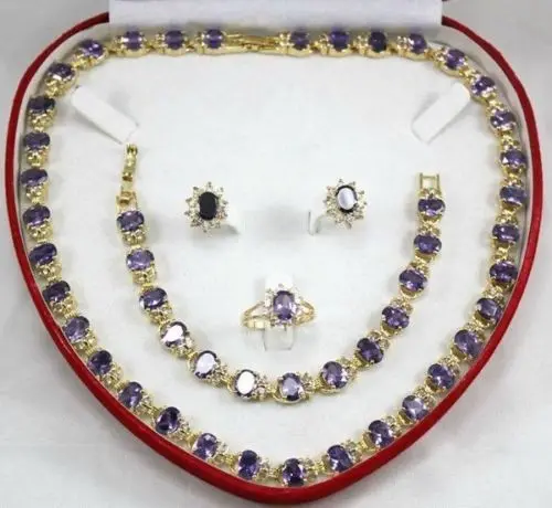 

Hot sale new Style >>>>>women's gift true purple Crystal Necklace Bracelet Ring set
