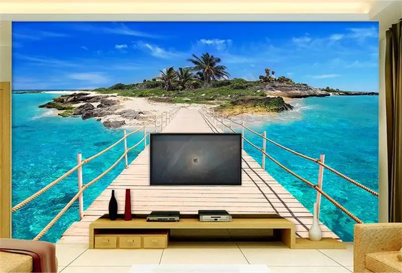 

3 d room wallpaper custom murals non-woven wall sticker Hawaii Island Bridge sofa TV background wall photo wallpaper for wall 3d