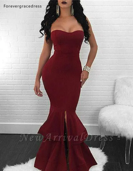 Dark Green Mermaid Evening Dresses Cheap 2019 Tier Ruffle Skirt Sweetheart Front Slit Evening Gowns Prom Wear Plus Size BC1631  116 (1)