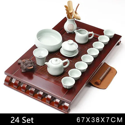 Домашний чайный сервиз аксессуары китайский чайный набор кунг-фу деревянный поднос керамический/Фиолетовый Глиняный чайный горшок Gaiwan чашки чайный сервиз - Цвет: 24 Set