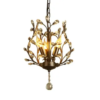 

American chandelier retro country wrought iron crystal lamp bronze led balcony aisle corridor entrance crystal lamp fixture