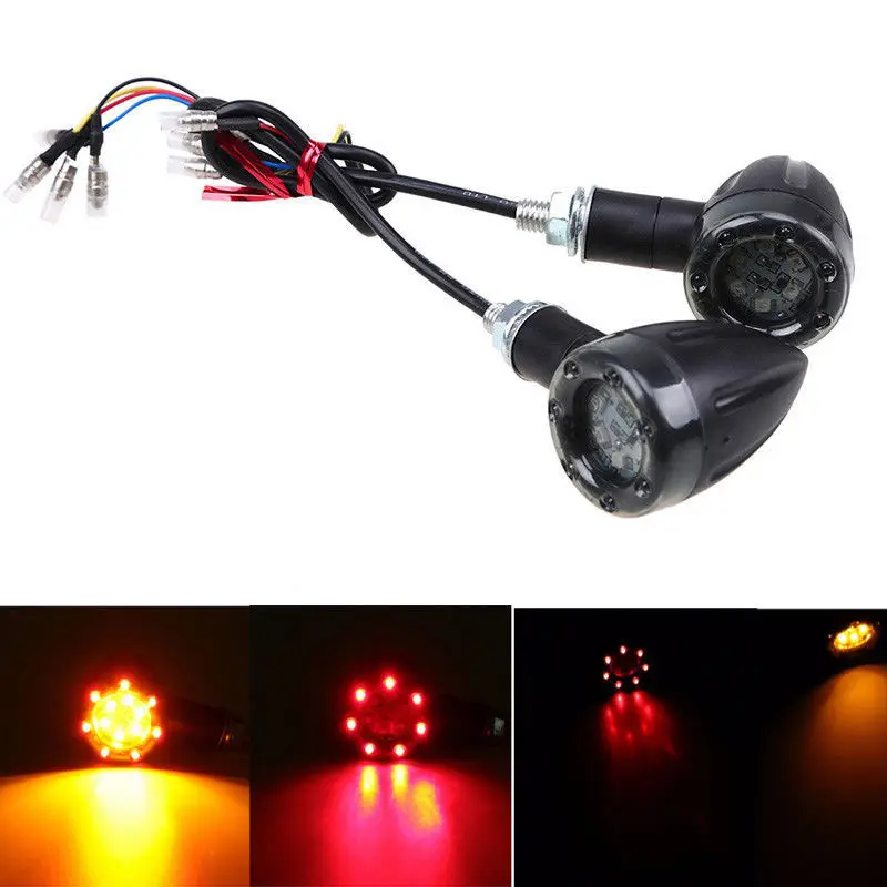 JX-LCLYL 1Pair Red+Amber Motorcycle Bullet LED Turn Signal Indicator Light for Harley