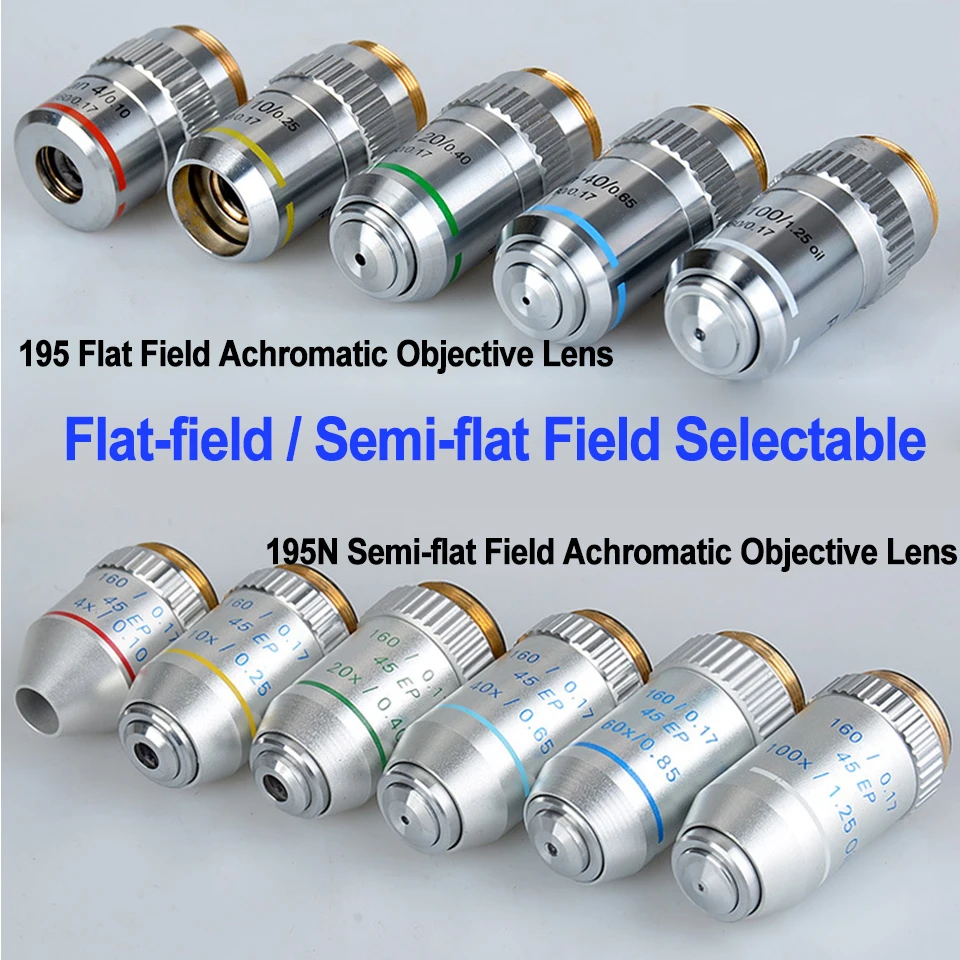 Объектив микроскопа 195 плоское поле/полуплоское поле ахроматическая линза для объектива 4x 10x 20x 40x 60x 100x можно выбрать