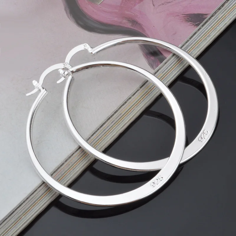 

KOFSAC New Fashion Simple Geometric Round Earrings Silver 925 Jewelry For Women Engagement Present Hot Brincos Para As Mulheres