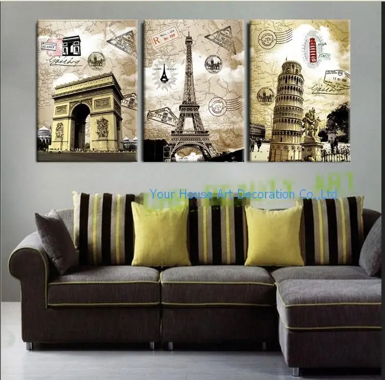 

2017 Modular pictures 3 Panel Canvas Paintings Art European Paris Italy Tower Wall Pictures For Living Room Home Decor Unframed