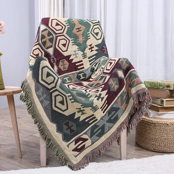 

European Geometry Throw Blanket Sofa Decorative Slipcover Cobertor on Sofa/Beds/Plane Travel Plaid Non-slip Stitching Blankets