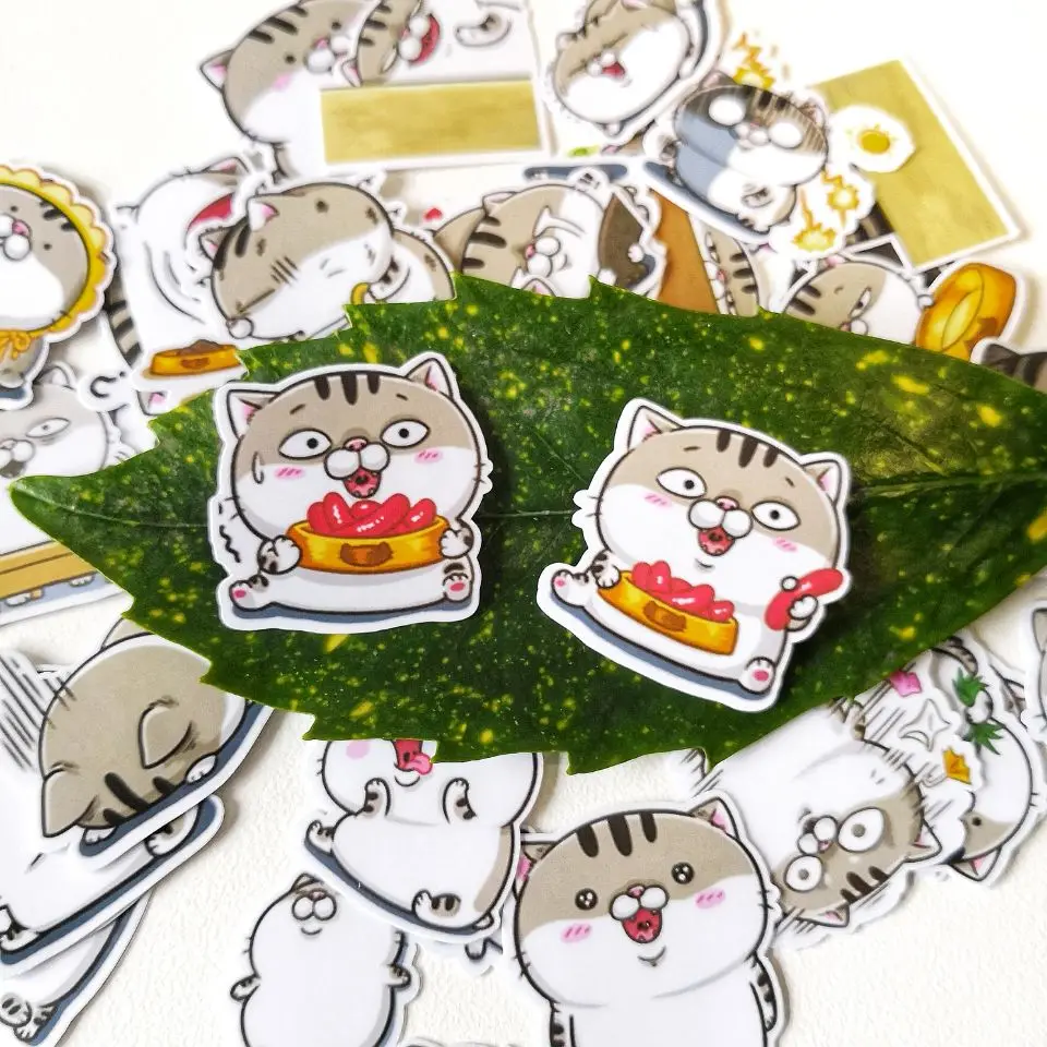 

20/40pcs Lovely Funny Fat Kitten Cartoon Diary Clip Art Sticker Skateboard Doodle Notebook Sticker No.02