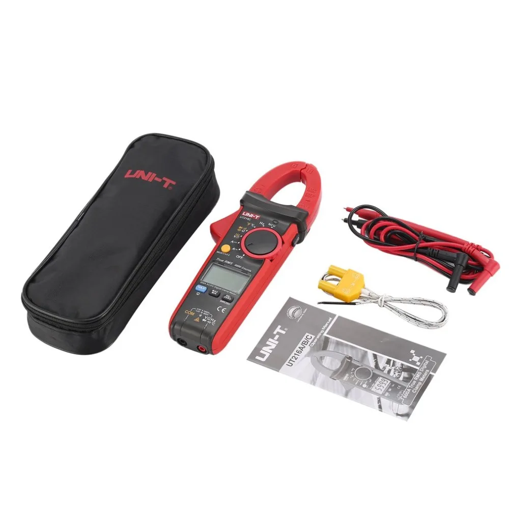 

Temperature Tester UT216C Multimeter 600A RMS Digital Clamp Meter Auto Range Volt Amp Ohm Frequency Capacitance