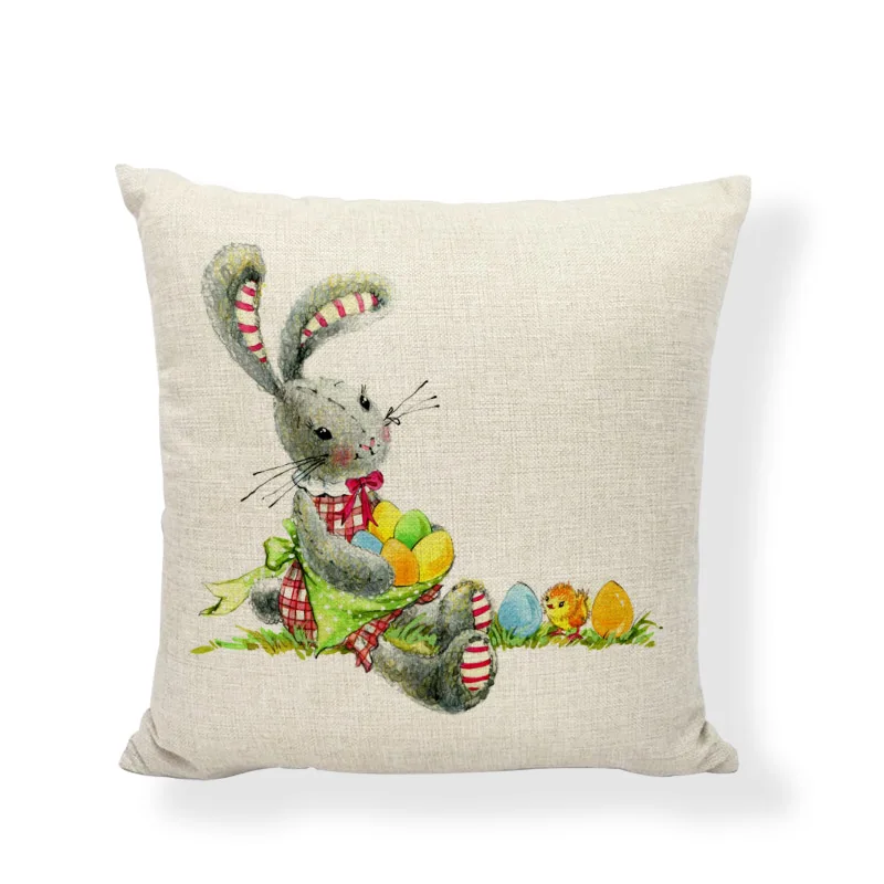 Веселая Пасха, милый улыбающийся кролик, цветные яйца, домашний льняной чехол для подушки, креативный чехол для подушки с изображением животных, для офиса, спальни - Цвет: 3
