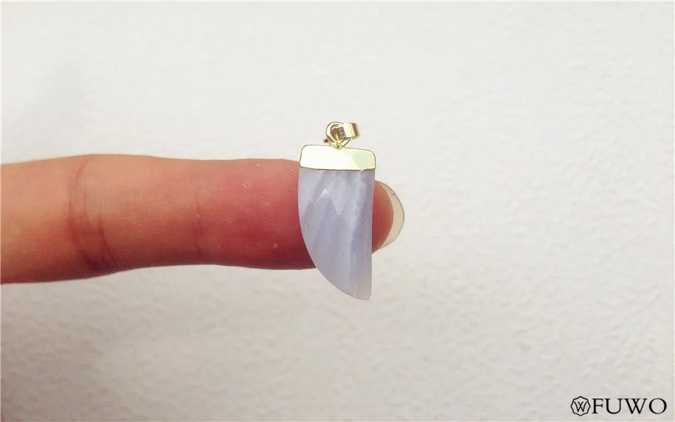 Horn Shape Natural Blue Agate Pendant 11