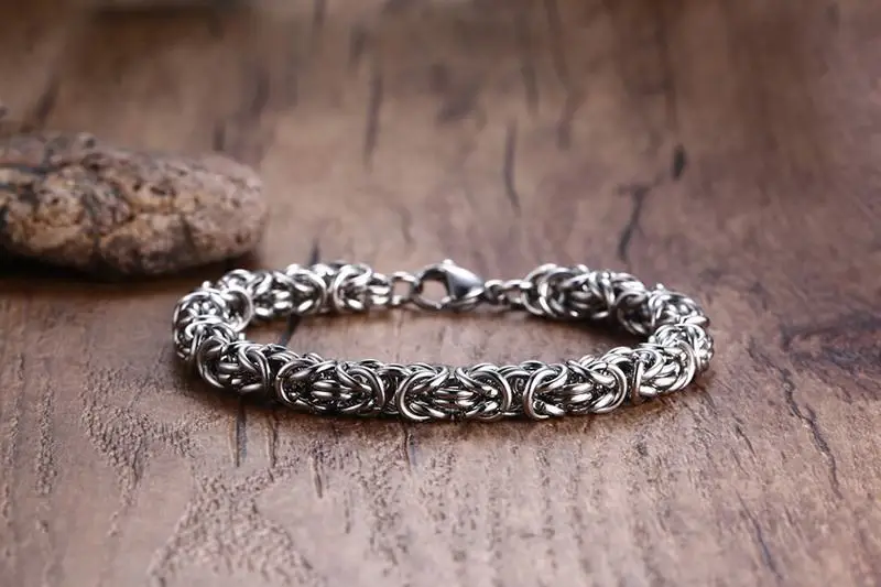 Meaeguet Fashion Stainless Steel O Chain Strand Bracelets & Bangles Vintage Sliver Color Bracelet For Men's Jewelry (9)