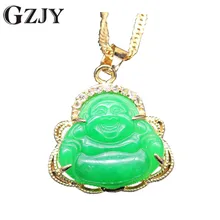 GZJY модное ожерелье с подвеской и подвеской Улыбка Будды зеленый камень циркон Шампанское золотой цвет кулон для женщин ювелирные изделия подарок