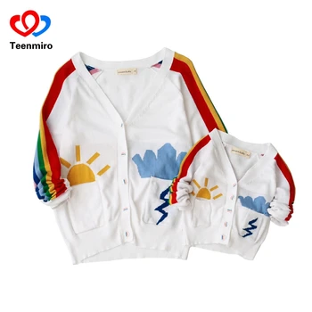 

Autumn Mommy and Me Clothes Rainbow Family Matching Outfits Mother Daughter Sweater Women Kids Long Sleeve Tops Girls Outerwear