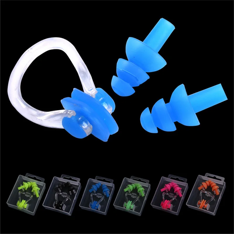 Adults Swimming Tools Soft Silicone Diving Nose Clip with Case 1 Set Ear Plug 