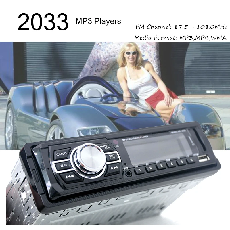 2033 Автоматический стерео MP3-плеер FM SD USB AUX-IN MP3-плеер с пультом дистанционного управления LED / LCD дисплей 12V Автомобильный радиоприемник Аудио автомобиля