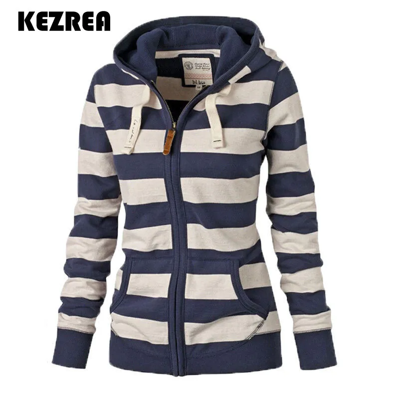 

Kezrea Autumn Women Hoodies Mujer Clothes Long Sleeve Striped Hoodie Jacket Sweatshirt Jumper Top Zipper Hooded Pullover 2018