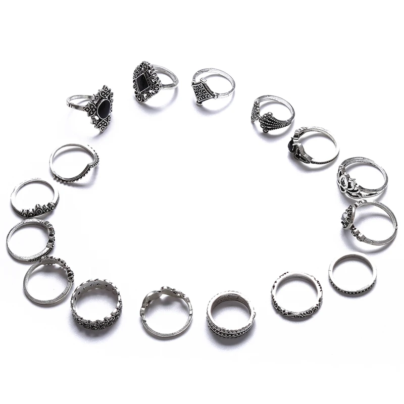 15 шт. женские модные кольца с камнями Anel Aneis Bague Femme серебряные миди ювелирные