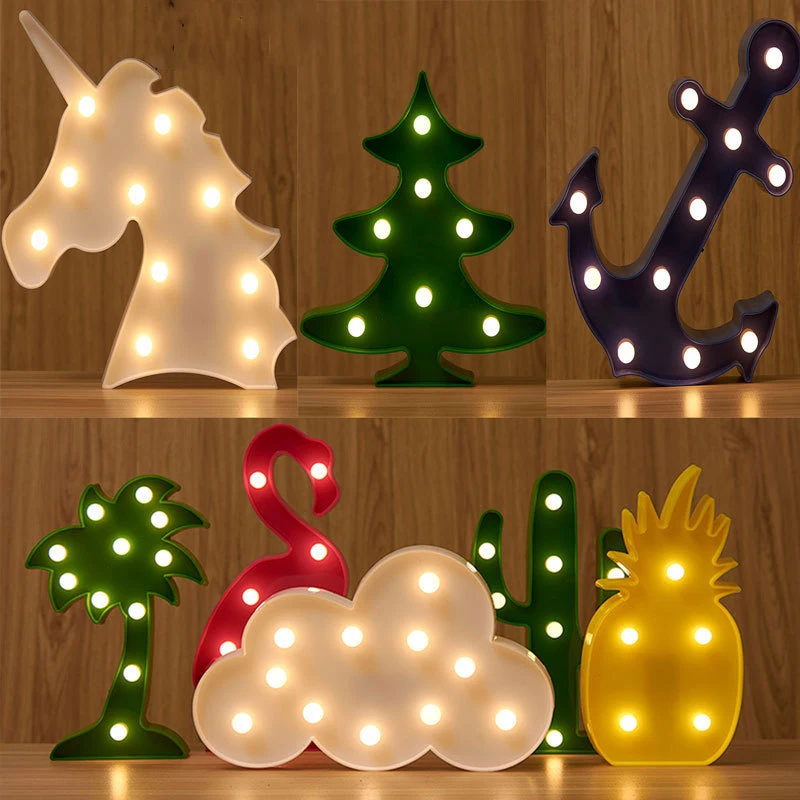 Led Flamingo Night Light Clouds Marquee Sign Pineapple Deer Cactus Led Light Table lamp Romantic Wall