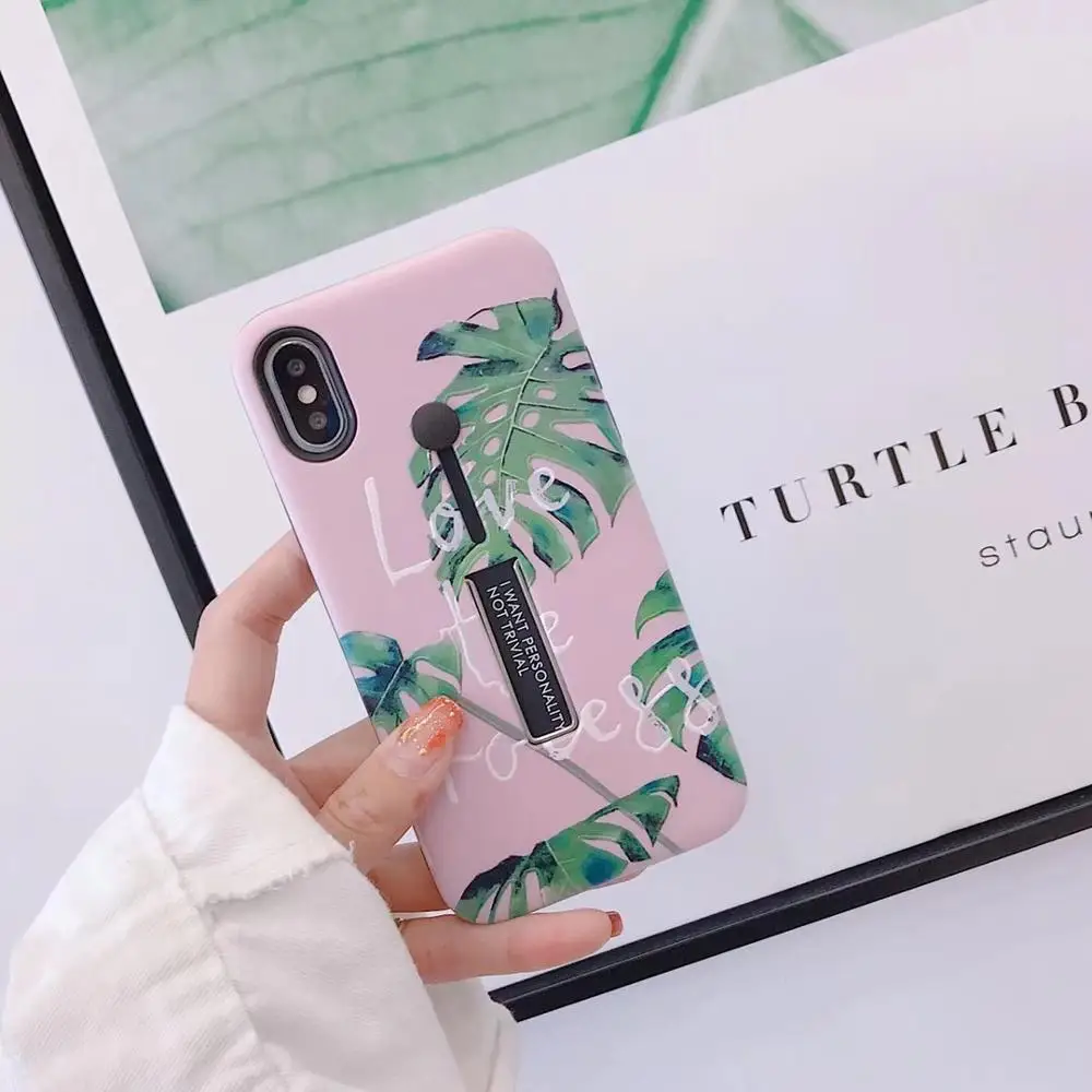 Beste Chic Bananenblad Nieuwigheid Telefoon Case XS max Ring Houder Stand Shock proof Cover Voor iPhoneX 8 plus 6 s 7 plus Behuizing Shell