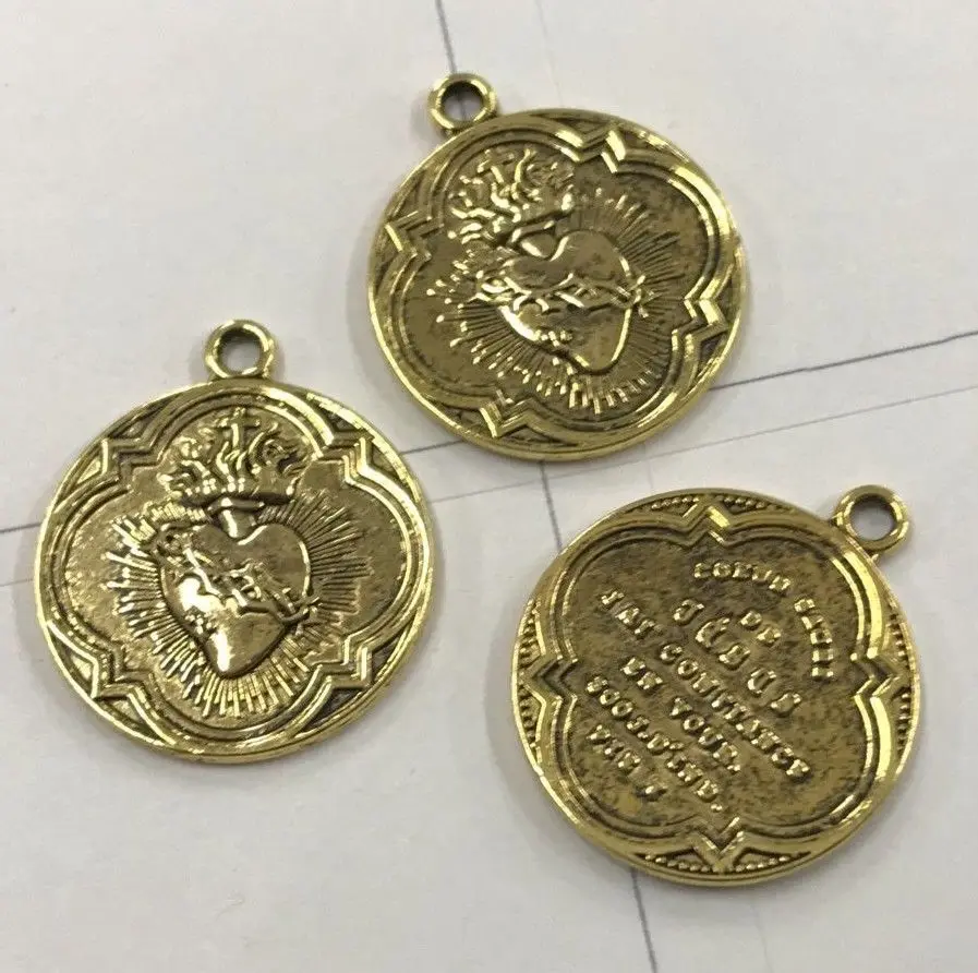 

10Pcs dark gold tone round shaped religious cross design charms H0270-G
