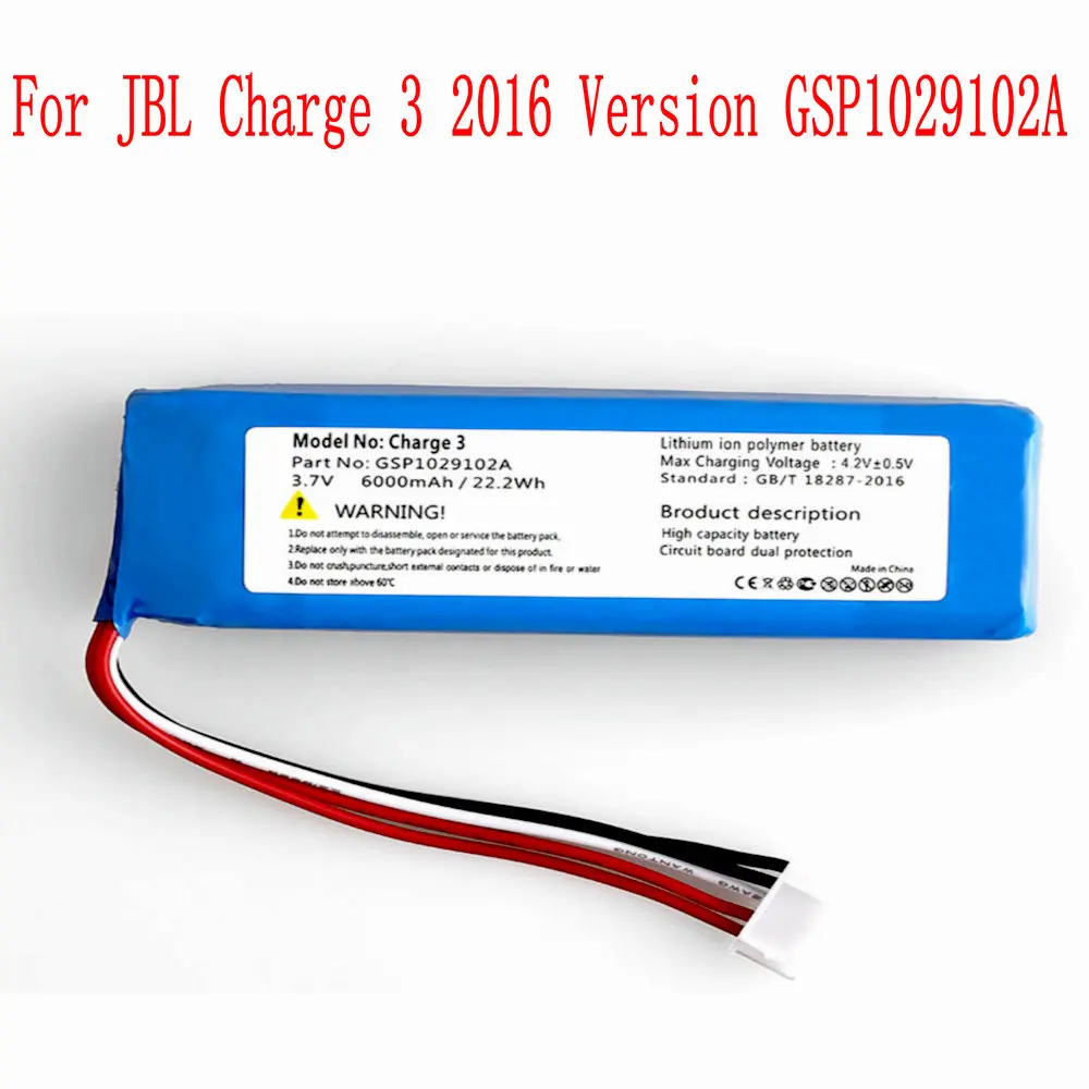 

NEW 3.7V 6000mAh Battery For JBL Charge 3 2016 Version GSP1029102A Batteries