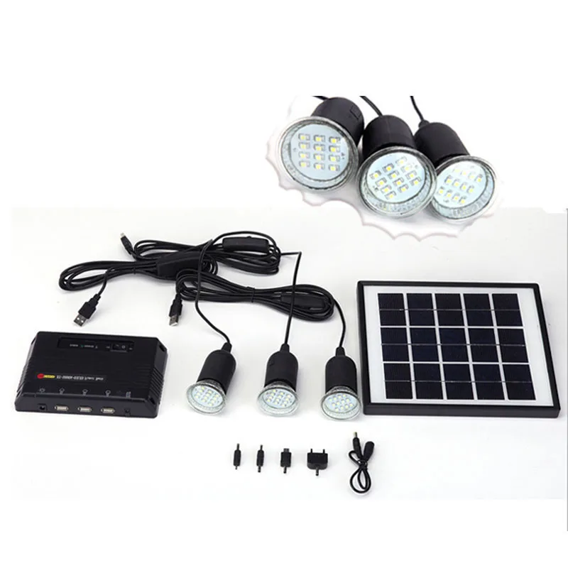 4W Solar Panel Lighting Home System Kit USB Charger with 3 LED Light Bulb for Countryard Camping Fishing Emergency Security Lamp