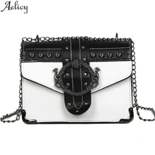 Aelicy сумки-мессенджеры для девочек, кожаные цепи с заклепками, сумки с заслонками, круглые кнопки, пэчворк, несколько задников, женские маленькие сумки, Новинка