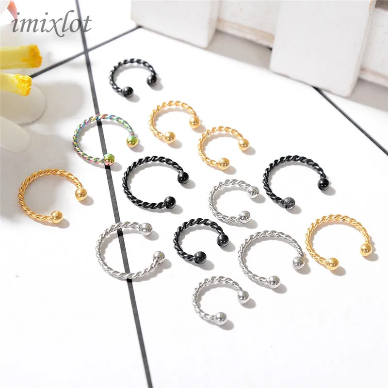 

2 Pieces Gold Silver Black Surgical Steel Titanium Fake Nose Ring Fake septum rings Piercing Body Jewelry Twisted Nose Hoop