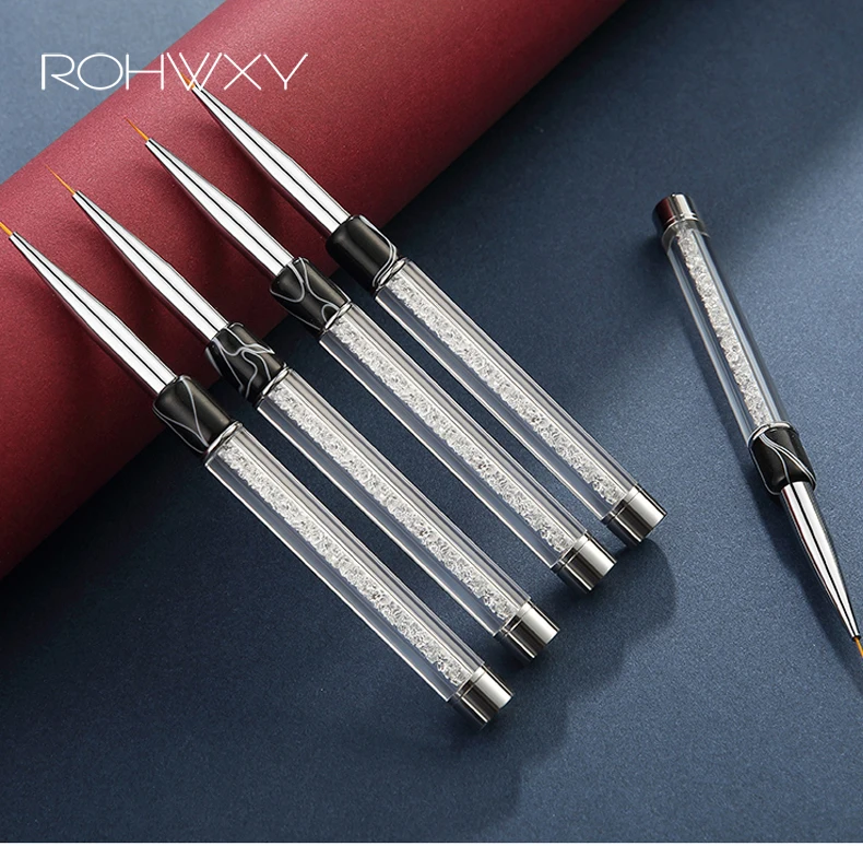 ROHWXY 1 шт. Кисти для маникюра, УФ-гелевая ручка для ногтей, кристальная акриловая ручка для линии, сетки, полосы, цветочные краски, инструменты для дизайна ногтей