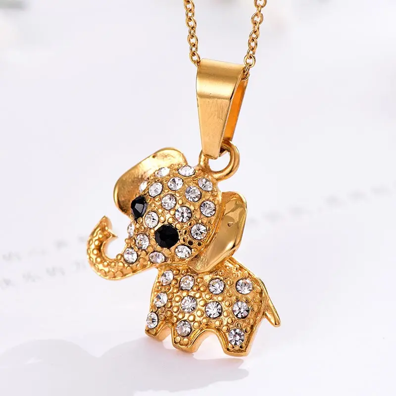 

ZFVB Fashion Gold color Cute Elephant Pendant Necklaces for Women Stainless steel Crystal Elephant Necklace Wedding Jewelry Gift