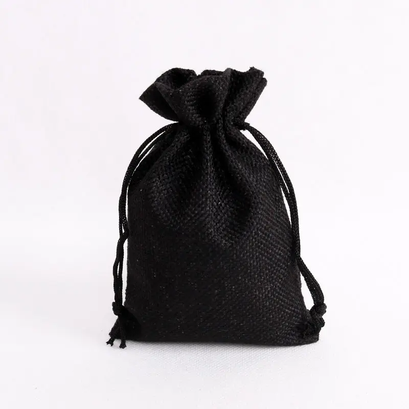Больше 14 цветов, сумка для ювелирных изделий 7x9 10x14 13x18 15x20 см, свадебный подарок, винтажный мешочек для ювелирных изделий на шнурке, джутовые подарочные пакеты из мешковины - Цвет: Black