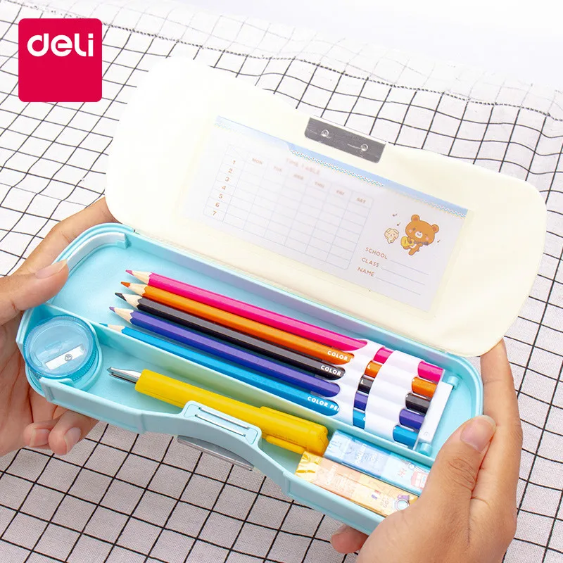Deli кавайный чехол для карандаша Estuche Escolar ящик класс расписание Мультфильм Креативный многослойный пенал для школьных принадлежностей