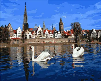 

Unframe diy picture oil painting by numbers paint by number for home decor canvas painting 5065cm swan lake