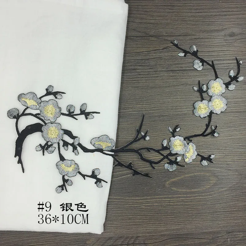 Han благородные цветы сливы вышивка патчи стикер для одежды Свадебные украшения на платье Утюг на Швейные Аппликации поставщиков 1 шт