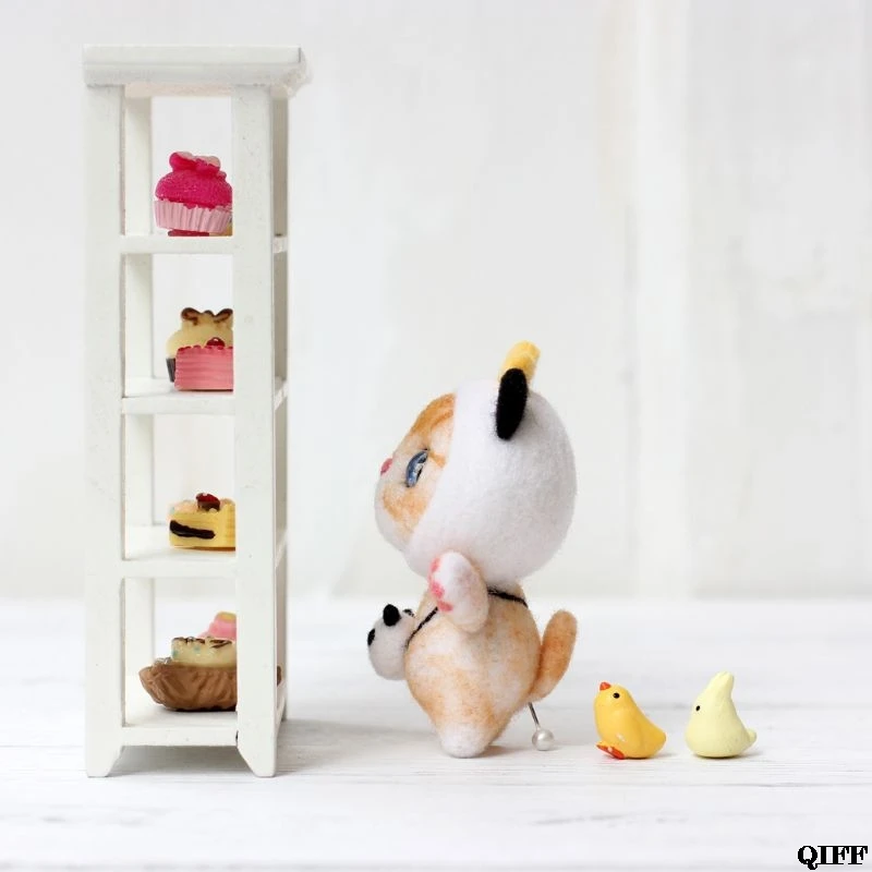 

Cat Doll With Panda Wool Felt Craft DIY Non Finished Poked Set Handcraft Kit For Needle Material Bag Pack May27