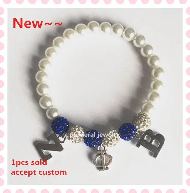 

New high ZPB charm and pearl bracelet 8mm pearl dangle alphabet bead zeta phi beta jewelry.OGL116 accept custom,1pcs