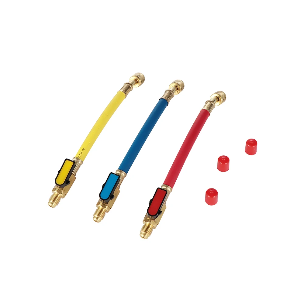 

3PCS 800 PSI R134A R410A R12 R22 Manifold Gauge Set A/C Refrigeration Charging Hoses High Pressure HVAC and refrigerator fluorin